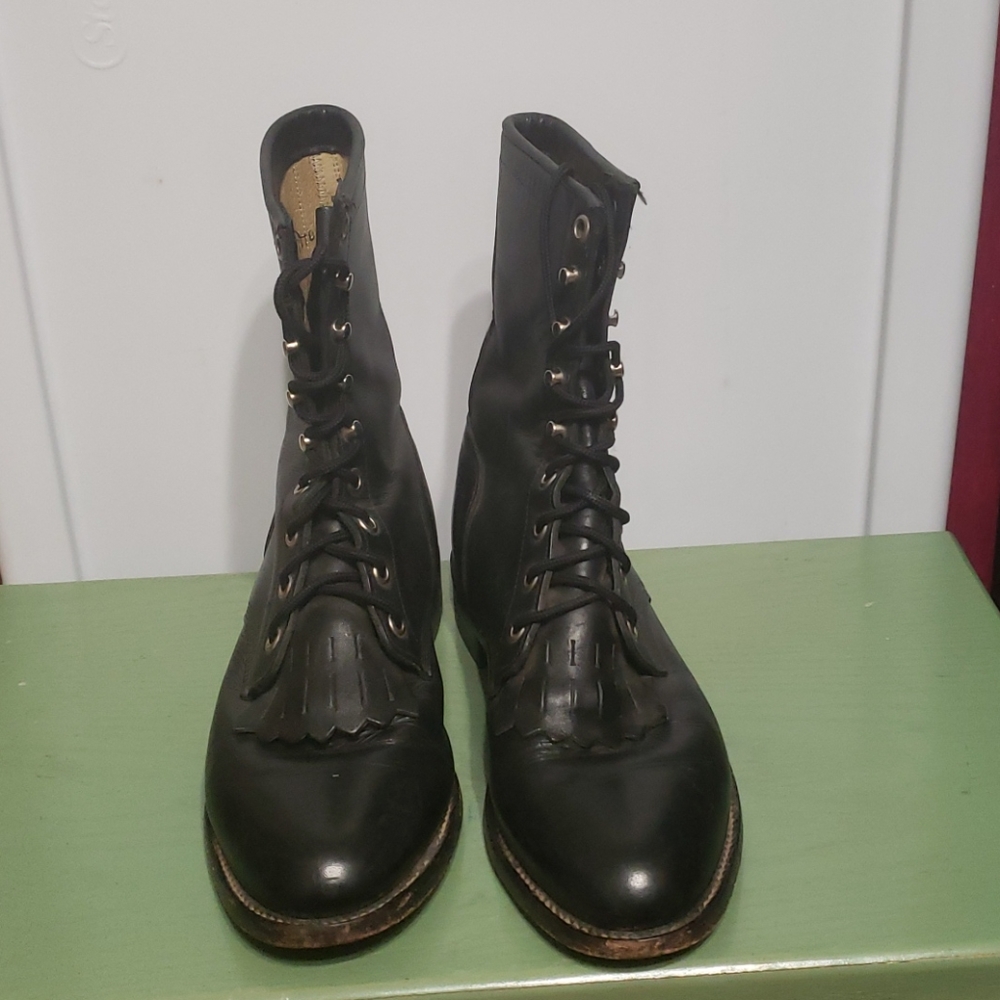 Vintage Black Justin Lace Up Ropers